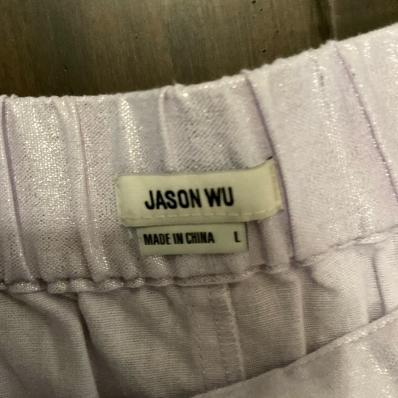 Jason Wu Linen Blend Lavender 2 Piece Wide Leg Pant Bow Crop Top Set Size Large - Picture 6 of 11